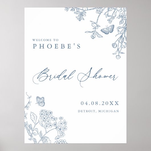 Chinoiserie French Blue Brautparty Willkommen Poster (Vorne)