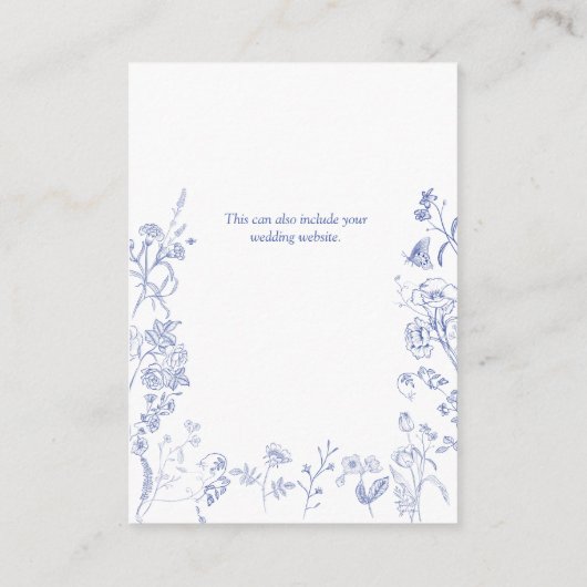 Chinoiserie French Blue Floral Wedding Details Begleitkarte (Rückseite)