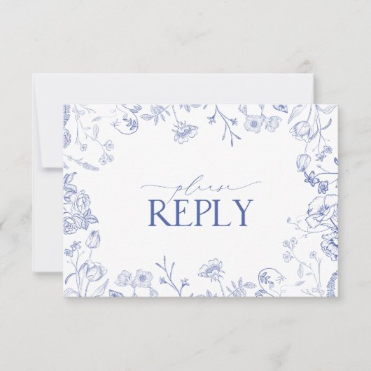 Chinoiserie French Blue Viktorianisch Floral RSVP (Vorderseite)