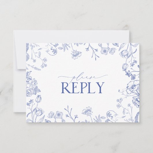 Chinoiserie French Blue Viktorianisch Floral RSVP  Karte (Vorderseite)