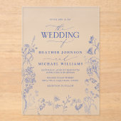 Chinoiserie French Blue Viktorianisch Floral Weddi Acryleinladungen (Vorderseite)