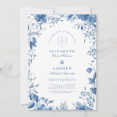 Chinoiserie French Blue Viktorianisch Floral Weddi Einladung (Vorderseite)