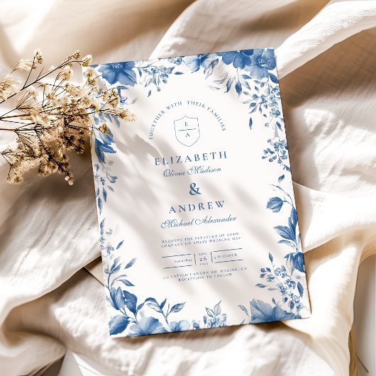 Chinoiserie French Blue Viktorianisch Floral Weddi Einladung
