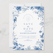 Chinoiserie French Blue Viktorianisch Floral Weddi Save The Date (Vorderseite)