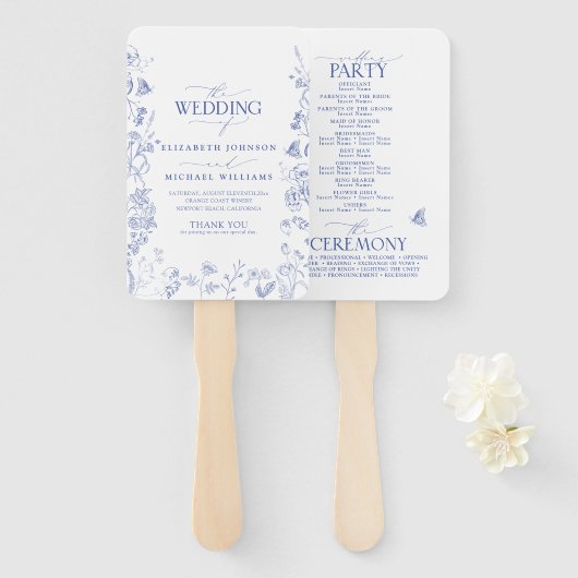 Chinoiserie French Blue Viktorianisch Wedding Prog Fächer (Vorne und Hinten)