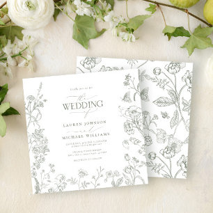 Chinoiserie French Green Viktorianisch Floral Wedd Einladung