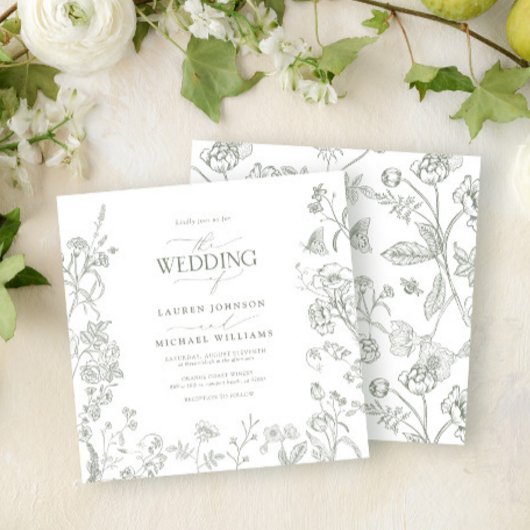 Chinoiserie French Green Viktorianisch Floral Wedd Einladung