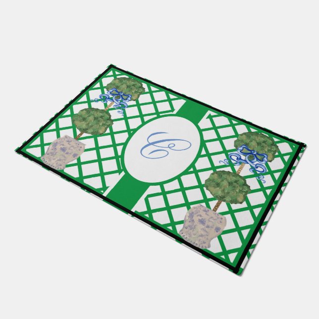 Chinoiserie Garden Topiary Ginger Jar Jars Dorm D Fußmatte (Schrägansicht)