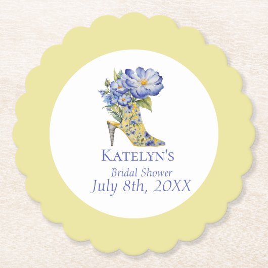 Chinoiserie Gelbes High-Heel-Brautparty Untersetzer (Vorderseite)