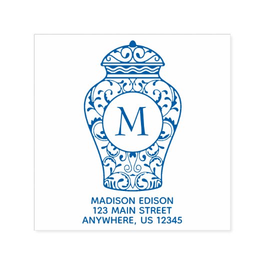 Chinoiserie Ginger Jar Address Self Inking Briefma Permastempel (Design)