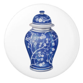 Chinoiserie Ginger Jar Blue Keramikknauf