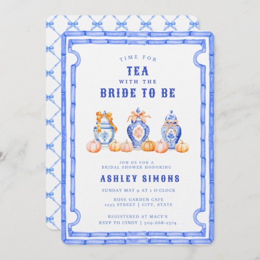 Chinoiserie Ginger Jar Brautparty | Tee-Party Einladung (Vorne/Hinten)