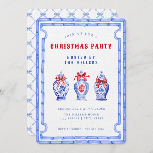 Chinoiserie Ginger Jar CHRISTMAS Party Einladung (Vorne/Hinten)