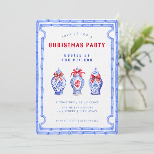Chinoiserie Ginger Jar CHRISTMAS Party Einladung (Stehend Vorderseite)