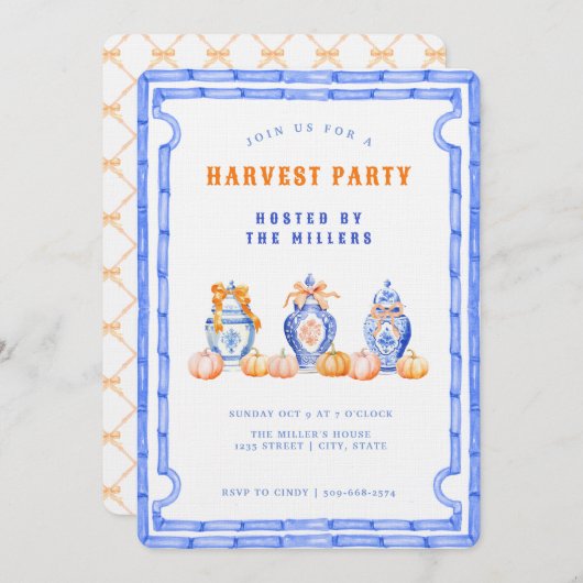 Chinoiserie Ginger Jar Harvest Party Einladung (Vorne/Hinten)