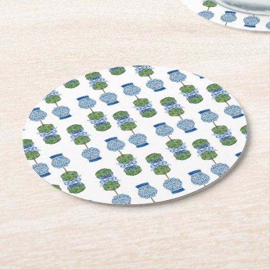 Chinoiserie Ginger Jar Jars Topiary Basket Runder Pappuntersetzer (Angewinkelt)