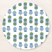 Chinoiserie Ginger Jar Jars Topiary Basket Runder Pappuntersetzer (Vorderseite)