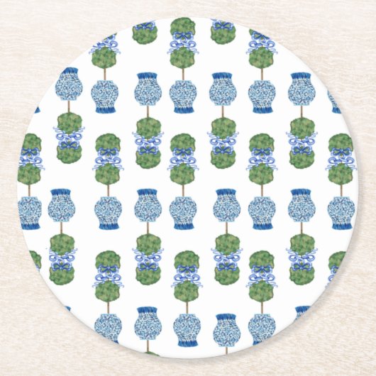 Chinoiserie Ginger Jar Jars Topiary Basket Runder Pappuntersetzer (Vorderseite)