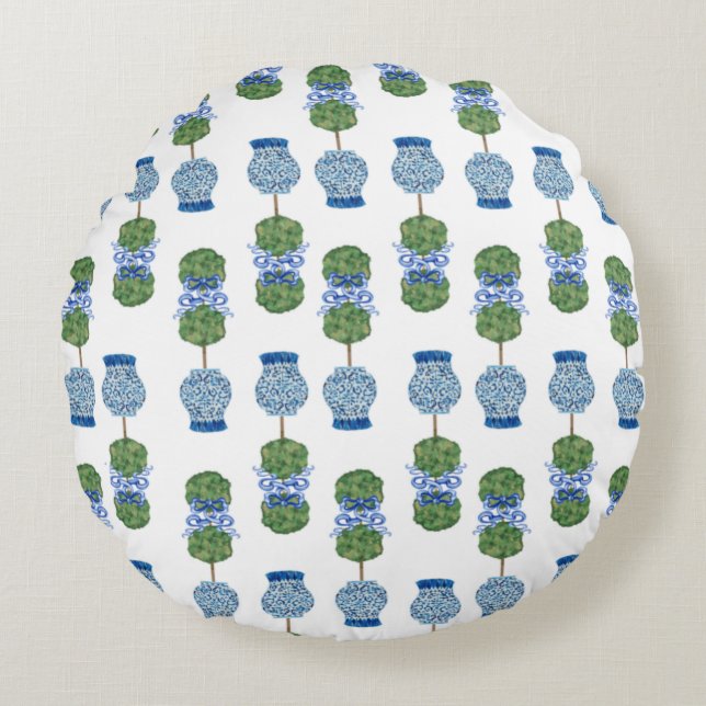 Chinoiserie Ginger Jar Jars Topiary Basket Throw P Rundes Kissen (Vorderseite)