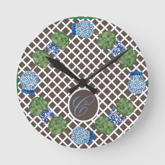 Chinoiserie Ginger Jar Jars Topiary Kalender Runde Wanduhr (Vorderseite)