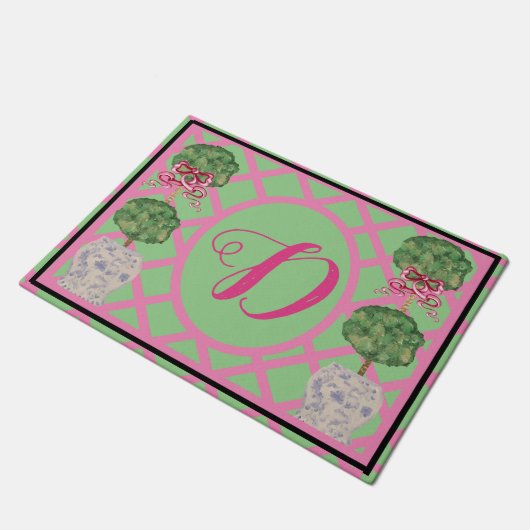 Chinoiserie Ginger Jar Jars Topiary Willkommen Fußmatte (Schrägansicht)