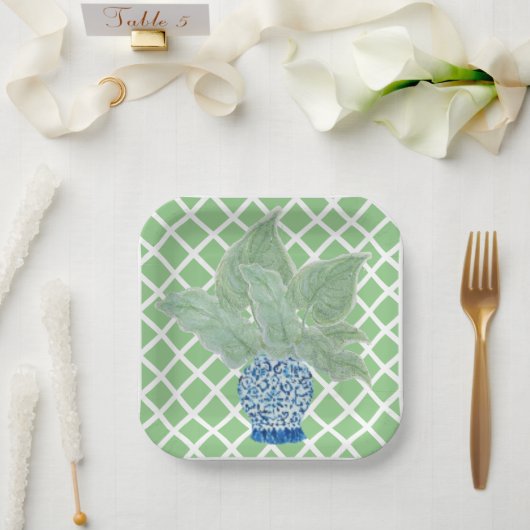 Chinoiserie Ginger Jar Jars Tropical Blätter Pappteller (Hochzeit)