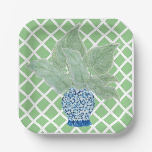 Chinoiserie Ginger Jar Jars Tropical Blätter Pappteller (Vorderseite)