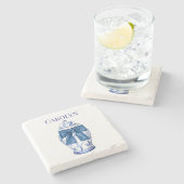 Chinoiserie Ginger Jar mit Blue Bow Steinuntersetzer (Seitenansicht)