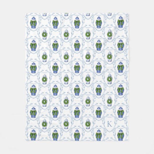 Chinoiserie Ginger Jar Mit Monogramm Fleecedecke (Vorderseite)