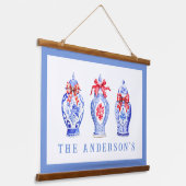 Chinoiserie Ginger Jar mit Red Bow | Weihnachten Wandteppich Mit Holzrahmen (Gewinkelt)