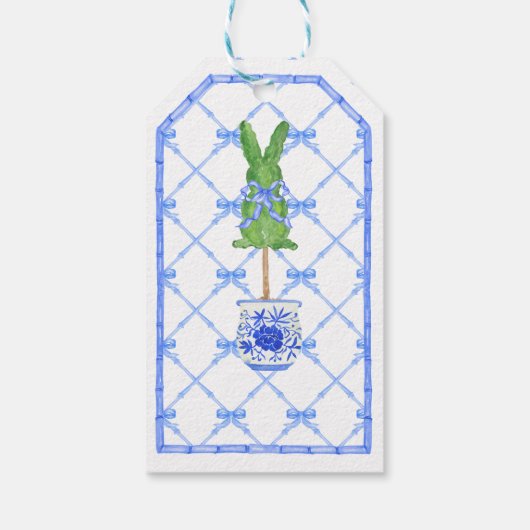 Chinoiserie Ginger Jar Monogram | Red Bow Geschenkanhänger (Rückseite)