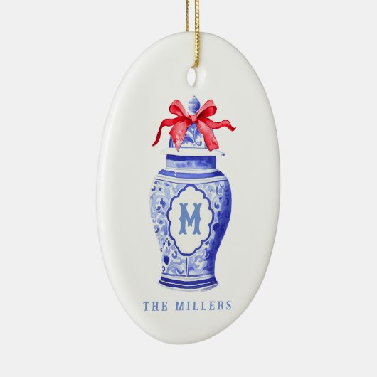 Chinoiserie Ginger Jar Monogram | Red Bow Keramik Ornament (Rechts)