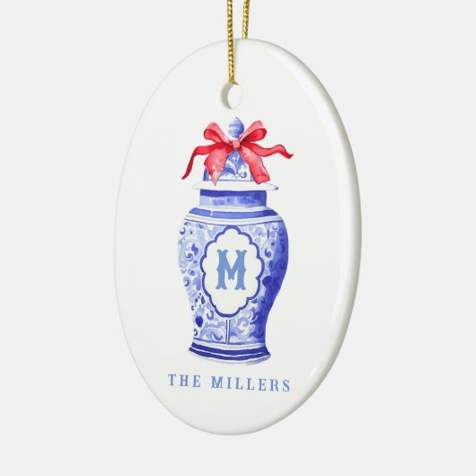 Chinoiserie Ginger Jar Monogram | Red Bow Keramik Ornament (Links)