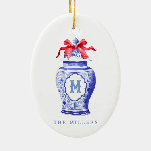Chinoiserie Ginger Jar Monogram | Red Bow Keramik Ornament (Hinten)