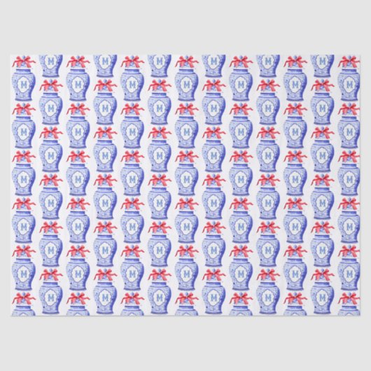 Chinoiserie Ginger Jar Monogram | Red Bow Seidenpapier (Vorderseite)