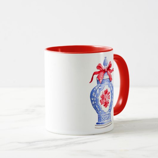 Chinoiserie Ginger Jar Monogram | Red Bow Tasse (VorderseiteRechts)
