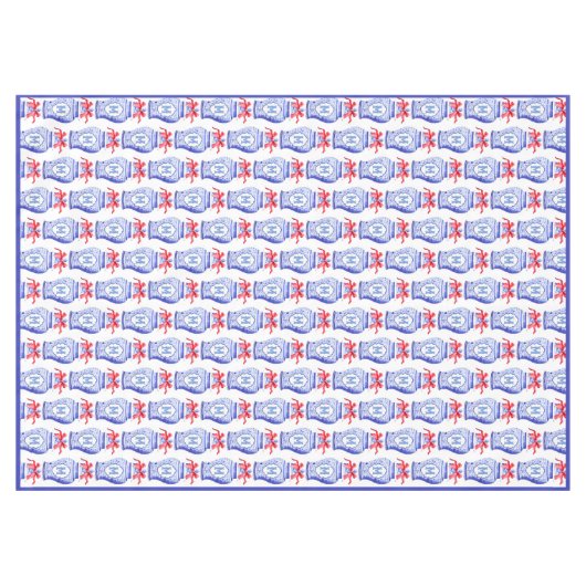 Chinoiserie Ginger Jar Monogram | Red Bow Tischdecke (Vorderseite (Horizontal))