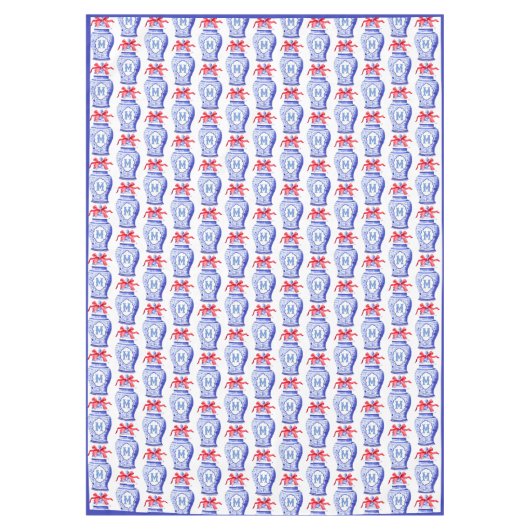 Chinoiserie Ginger Jar Monogram | Red Bow Tischdecke (Vorderseite)