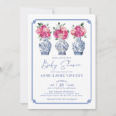 Chinoiserie Ginger Jars Pink Peonies Baby Dusche Einladung (Vorderseite)