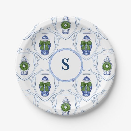 Chinoiserie Ginger Jars Weihnachten Mit Monogramm Pappteller (Vorderseite)
