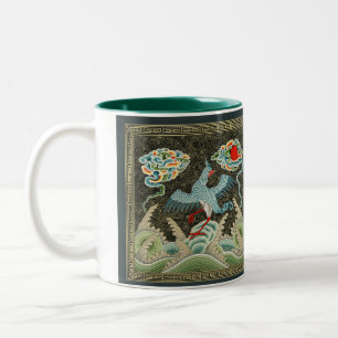 Chinoiserie Golden Kranich Vogel & Seewellenmuster Zweifarbige Tasse