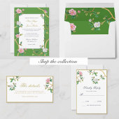 Chinoiserie Green & Gold Rahmen Hochzeit Einladung