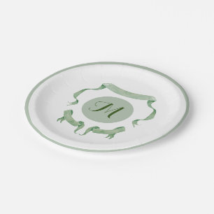 Chinoiserie Green Ribbons Logo-Wappen Pappteller