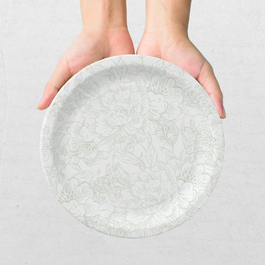 Chinoiserie Green Sage Peony Wedding Pappteller