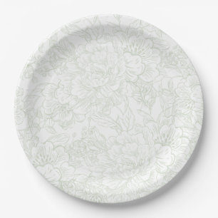 Chinoiserie Green Sage Peony Wedding Pappteller