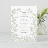 Chinoiserie Hellgrüne Florale Hochzeit Einladung (Stehend Vorderseite)