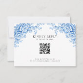 Chinoiserie-Hochzeit Minimal Monogramm RSVP QR Cod Karte (Vorderseite)