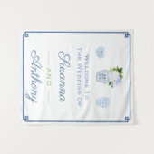 Chinoiserie-Hochzeits-Willkommens-Virtual-Backgrou Wandteppich (Vorderseite (Horizontal))