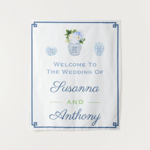 Chinoiserie-Hochzeitsbegrüßung Virtueller Hintergr Wandteppich