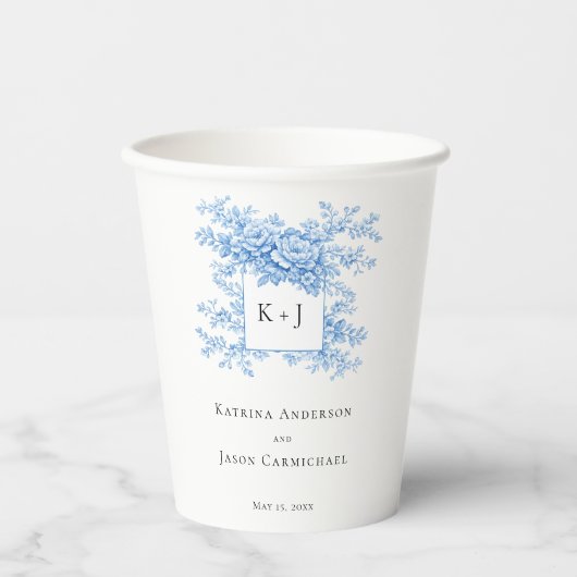 Chinoiserie-Hochzeitsblumen-Monogramm Elegant Pappbecher (Vorderseite)